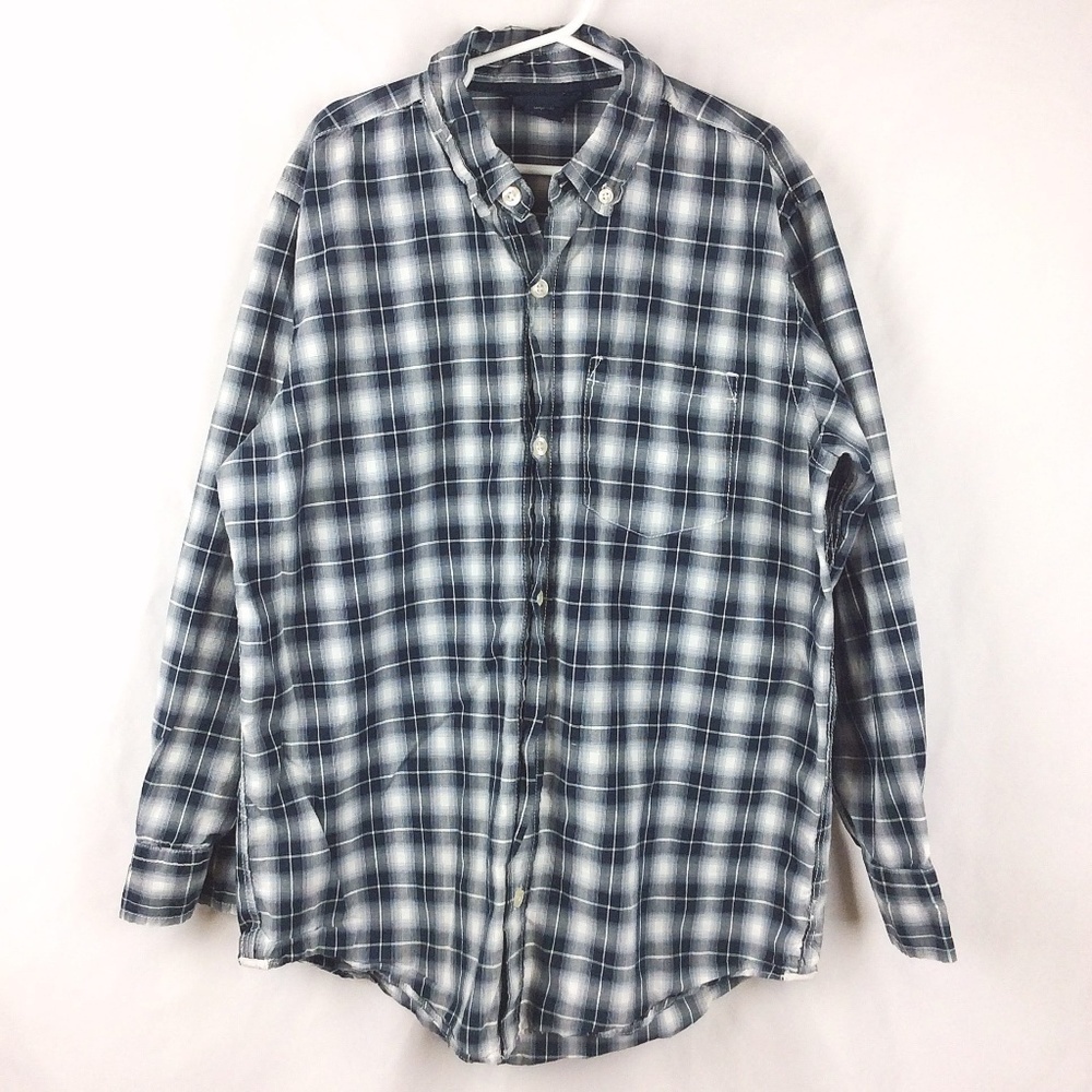 Gap Kids Shirt‎ Boys Size XL / 12 Long Sleeve Button Down Navy Blue Plaid